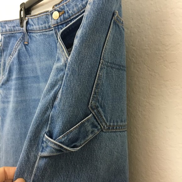 Mother Jean Womens The Fun Dip Utility Puddle Wide Leg Size 32 Cut off hem Blue - Picture 5 of 16